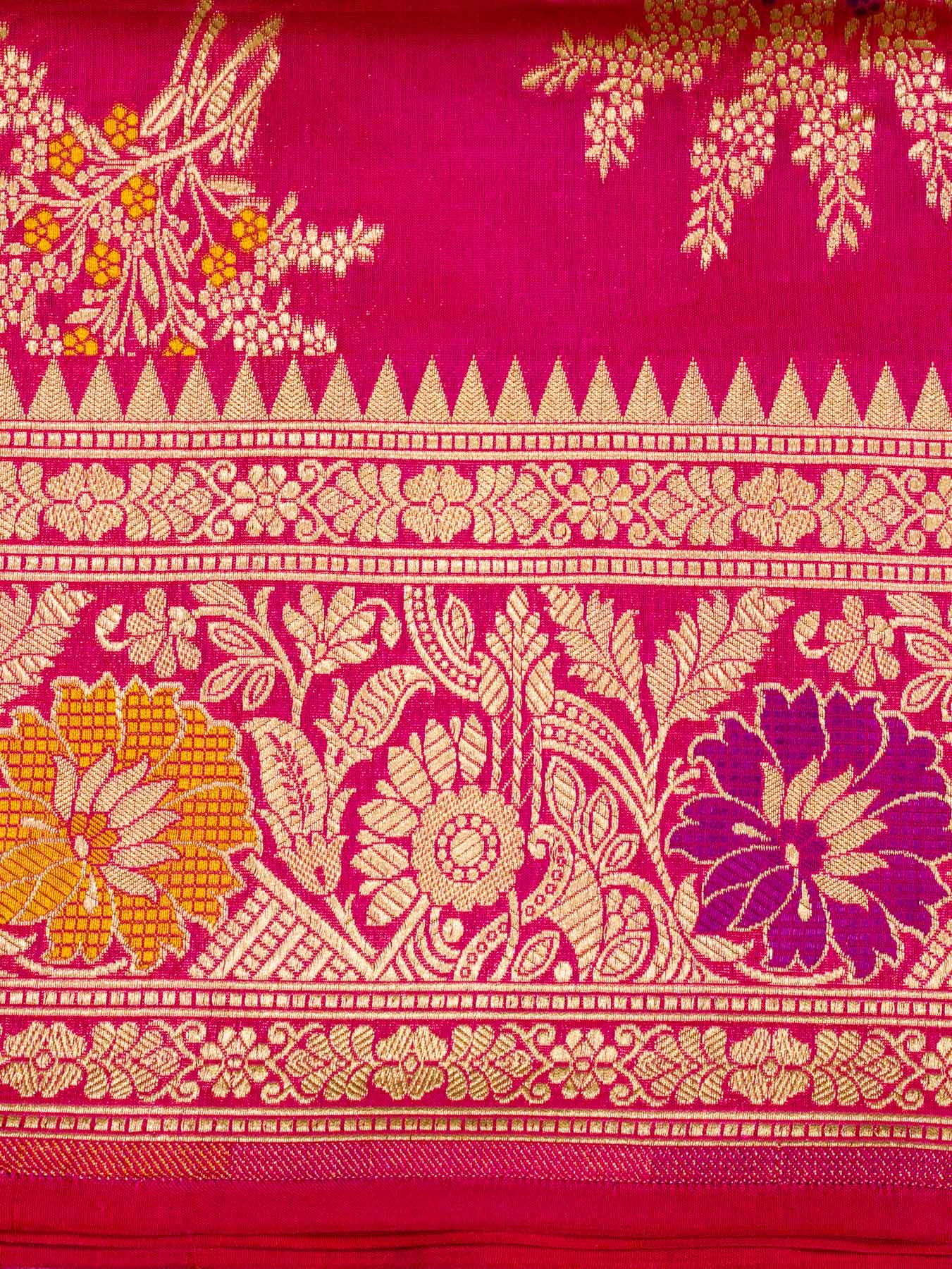 Rani Pink Pure Katan Silk Khaddi Saree with Gold Zari & Tilfi Meenakari Jaal
