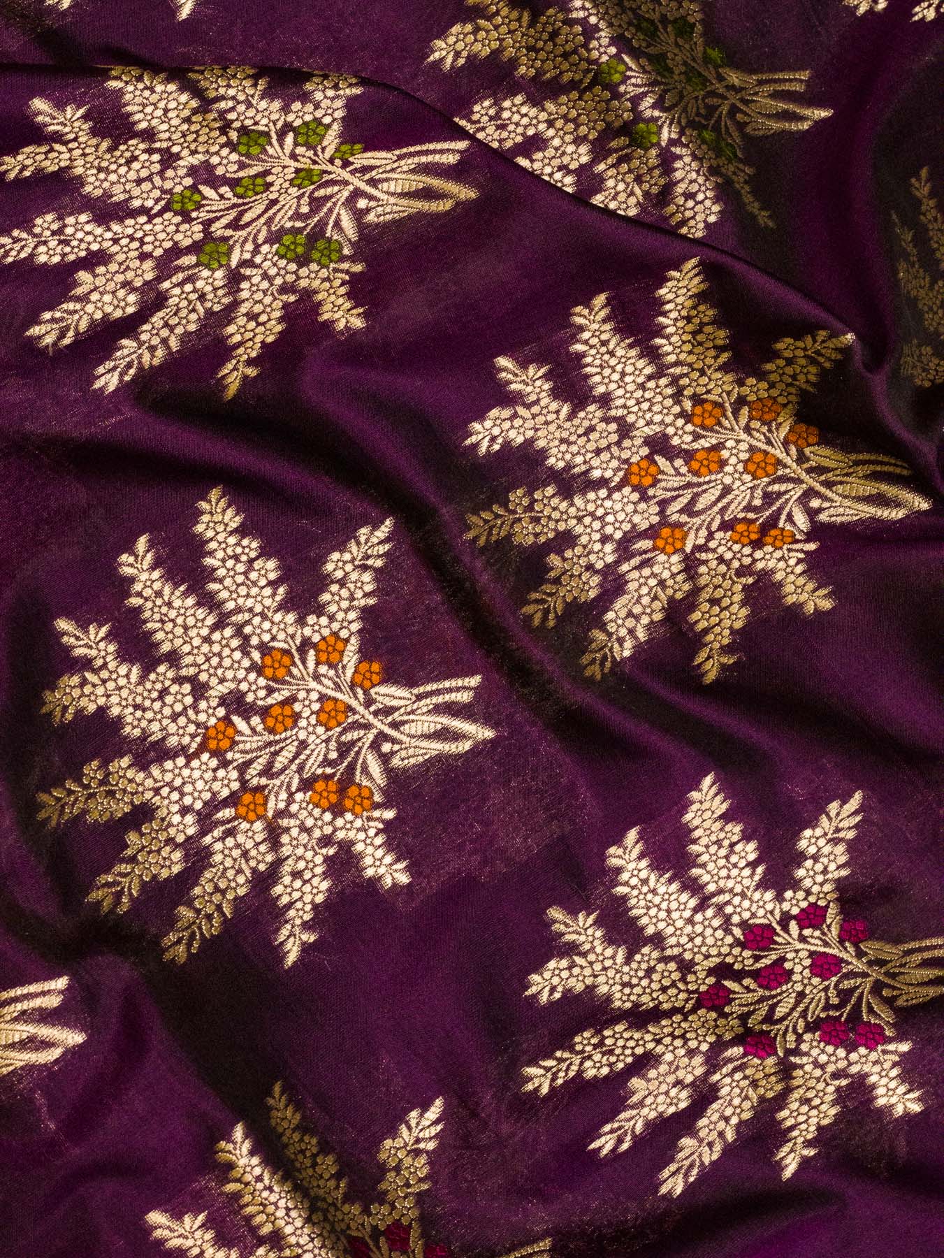 Garnet Pure Katan Silk Khaddi Saree with Gold Zari & Tilfi Meenakari Jaal