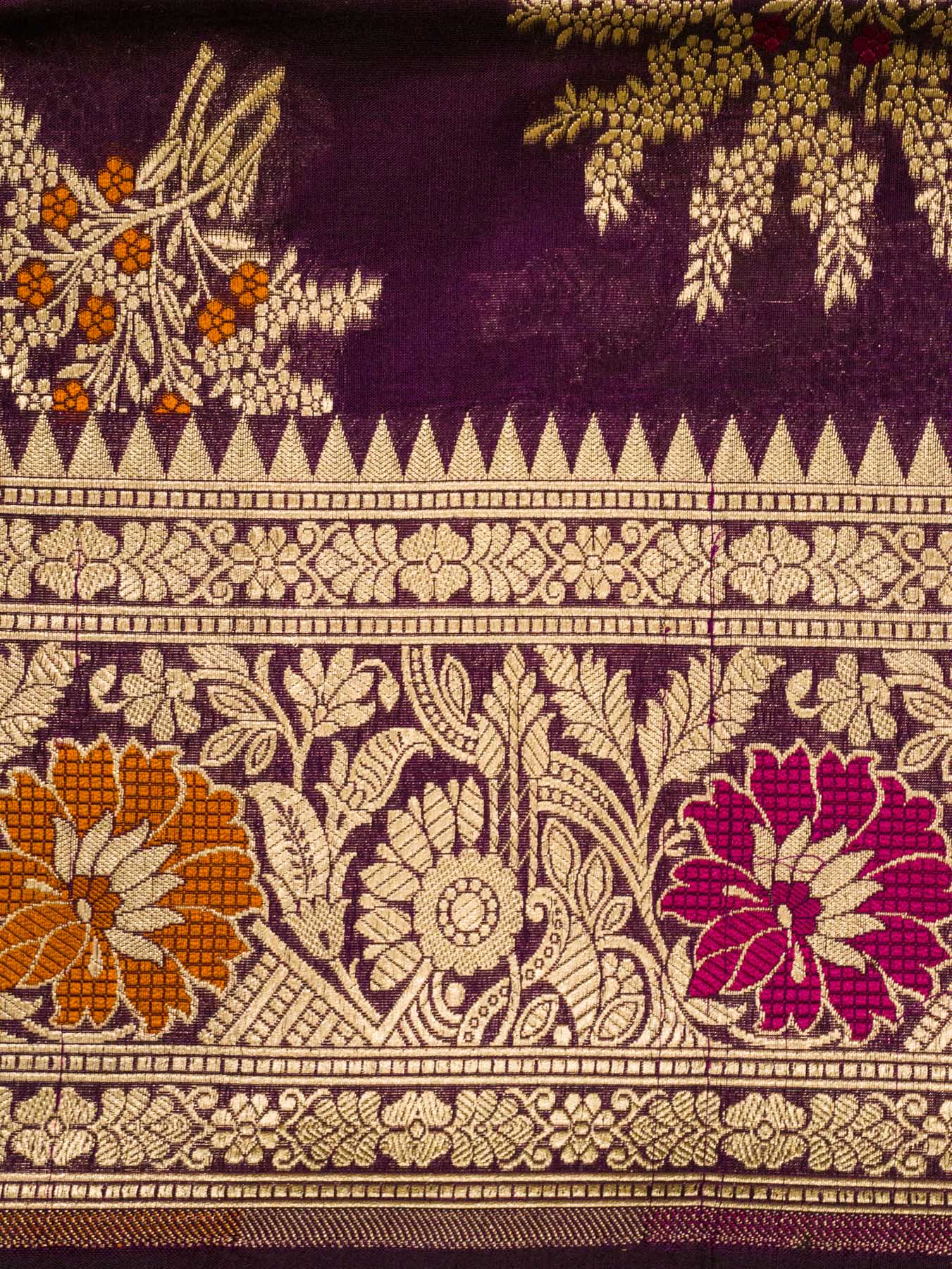 Garnet Pure Katan Silk Khaddi Saree with Gold Zari & Tilfi Meenakari Jaal
