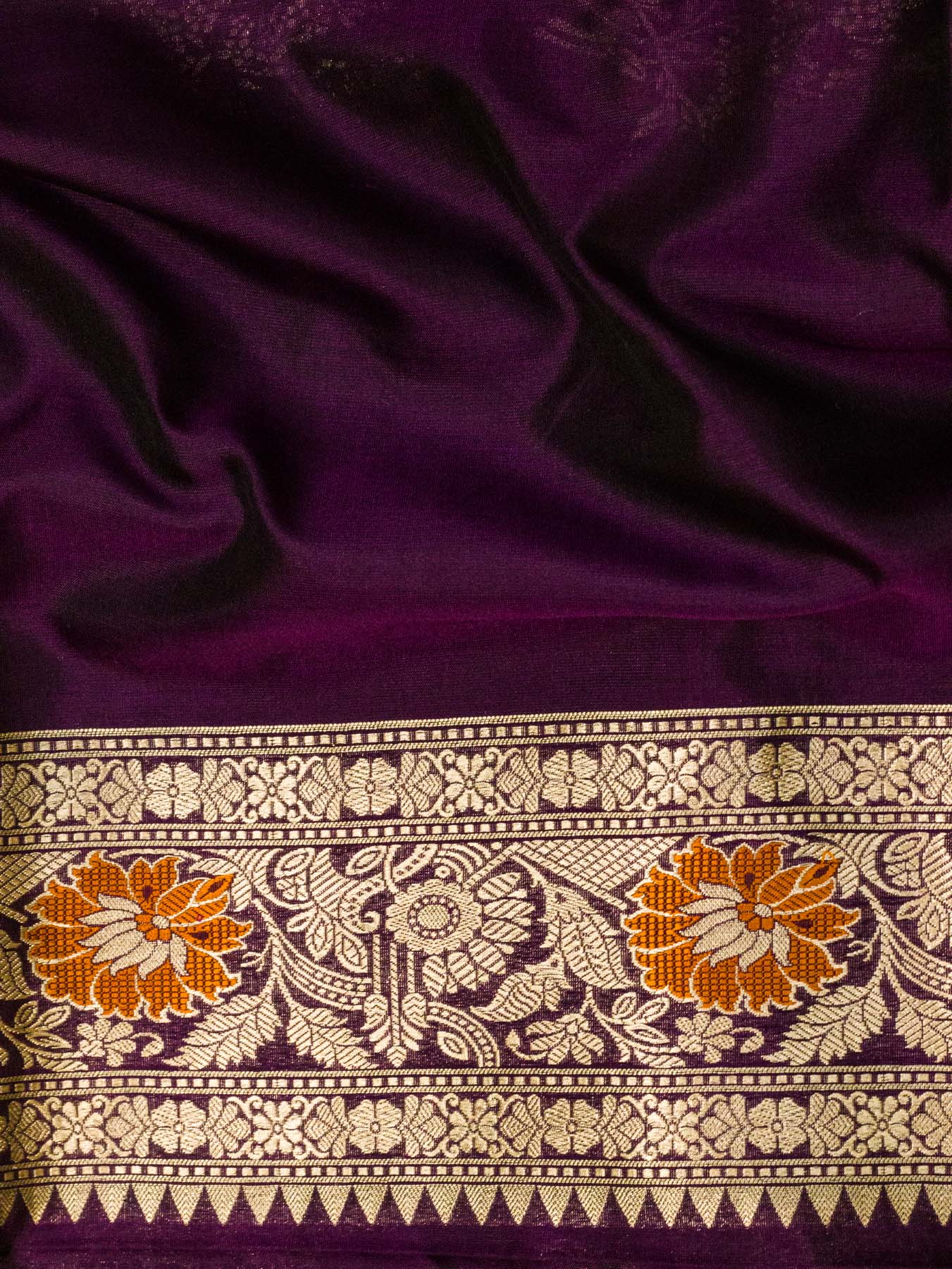 Garnet Pure Katan Silk Khaddi Saree with Gold Zari & Tilfi Meenakari Jaal
