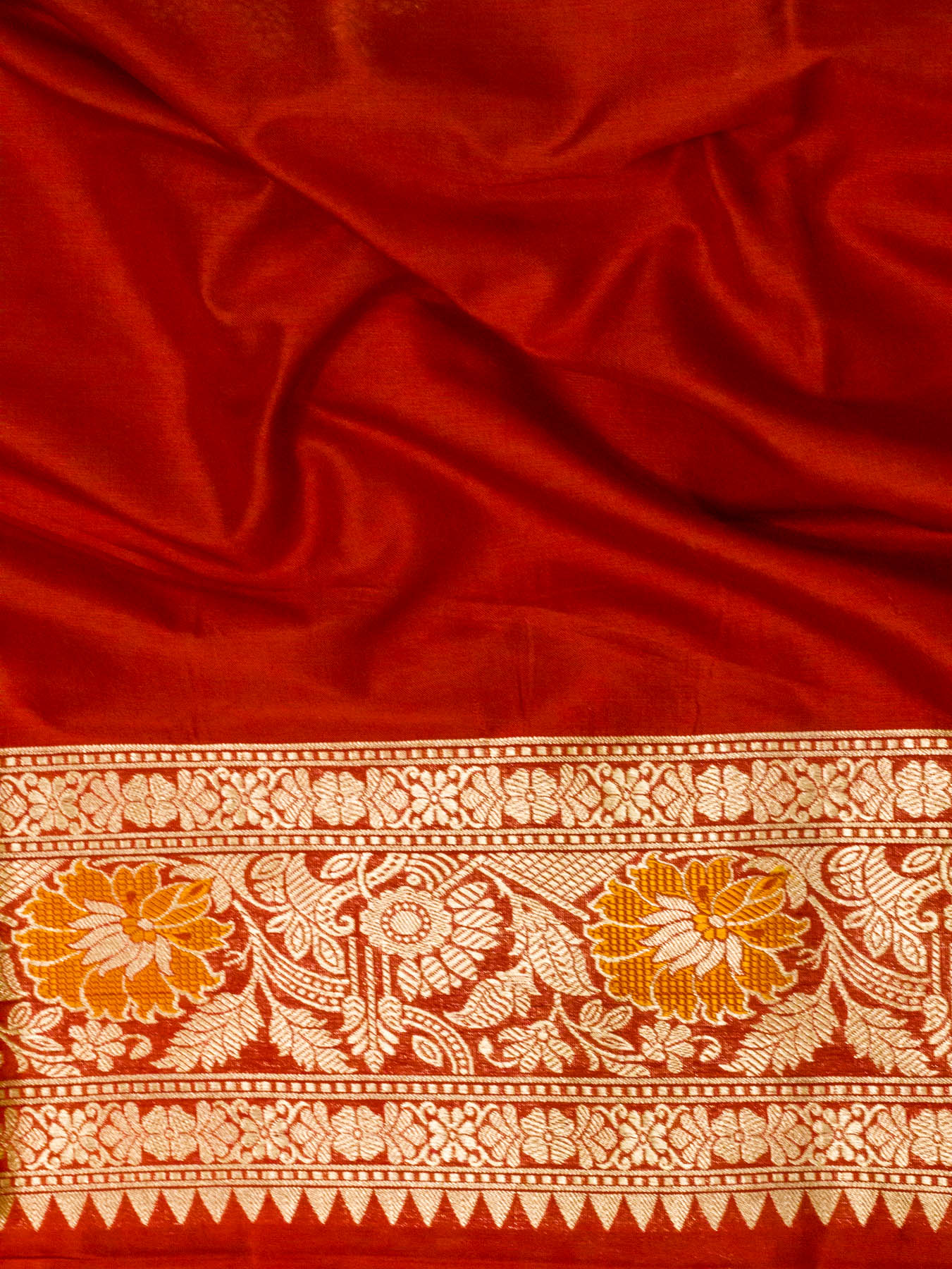 Bright Red Pure Katan Silk Khaddi Saree with Gold Zari & Tilfi Meenakari Jaal