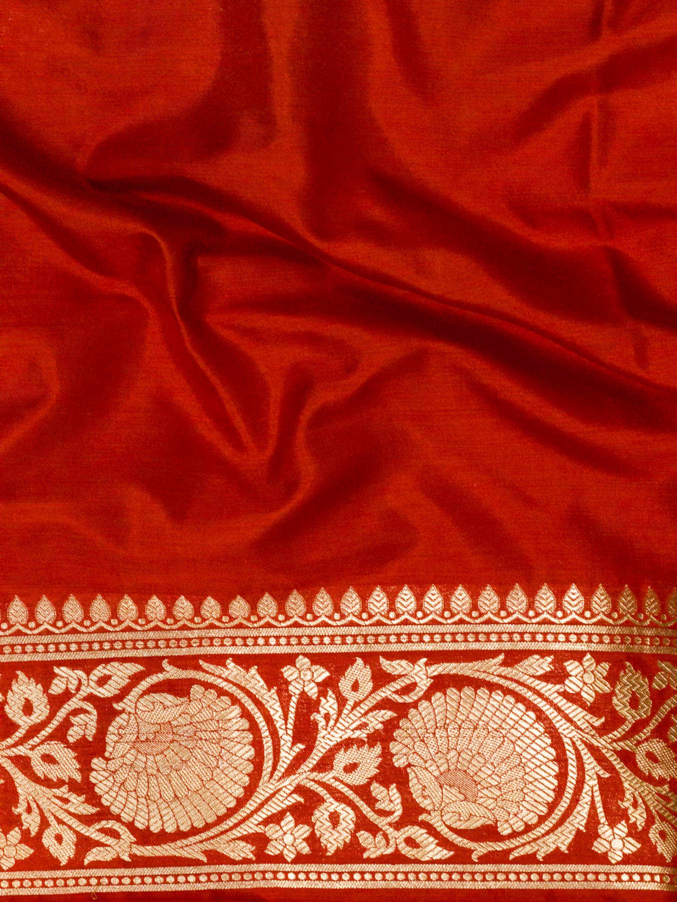 Red Pure Katan Silk Saree Khaddi  With Gold & Silver Zari Jaal
