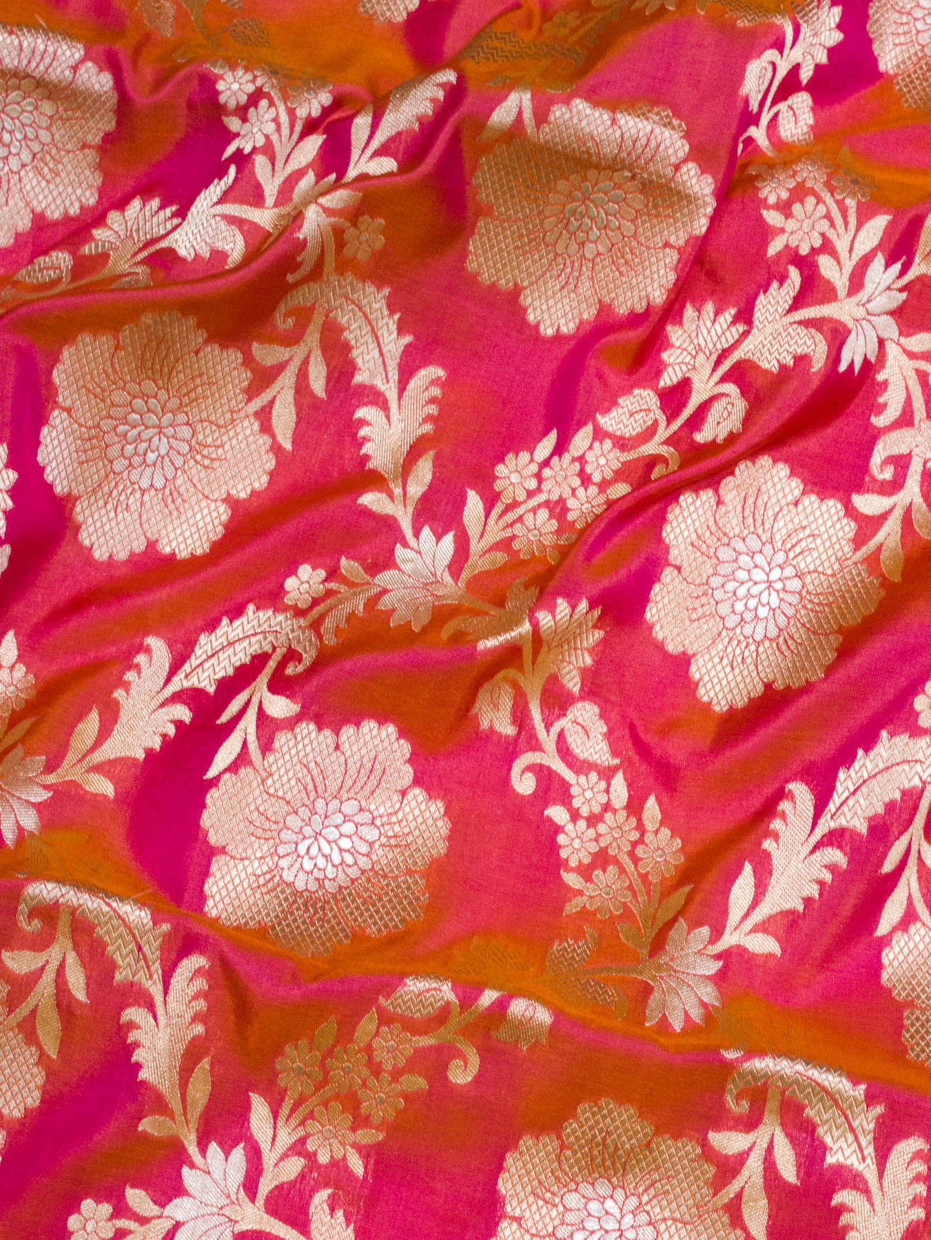 Dhoop Chaon Rani Orange Pure Katan Silk Saree Khaddi  WIth Gold & Silver Zari Jaal