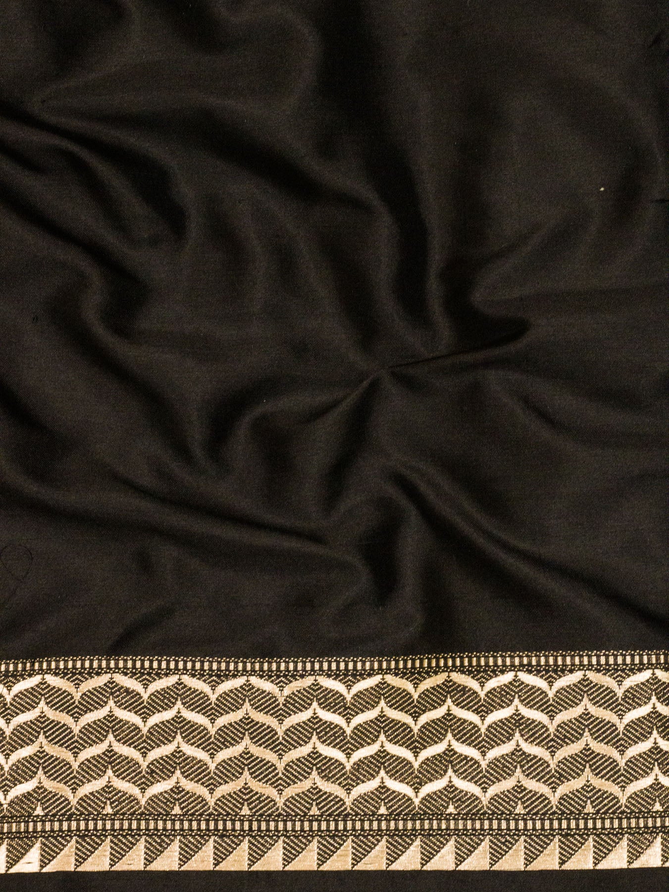 Black Pure Katan Silk Handloom Saree Kadhwa Gold & Silver Zari Buti
