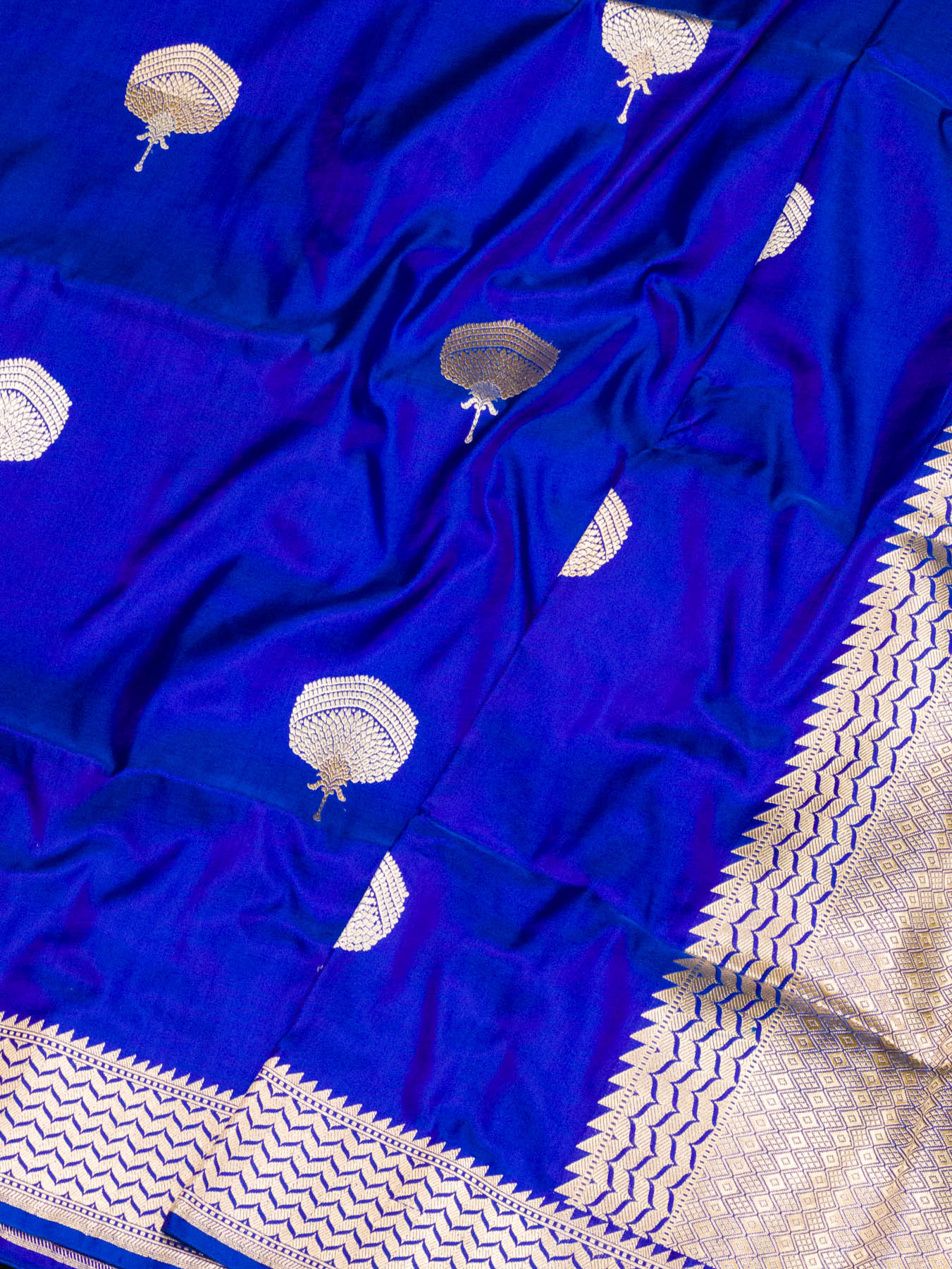 Royal Blue Pure Katan Silk Handloom Saree Kadhwa Gold & Silver Zari Buti