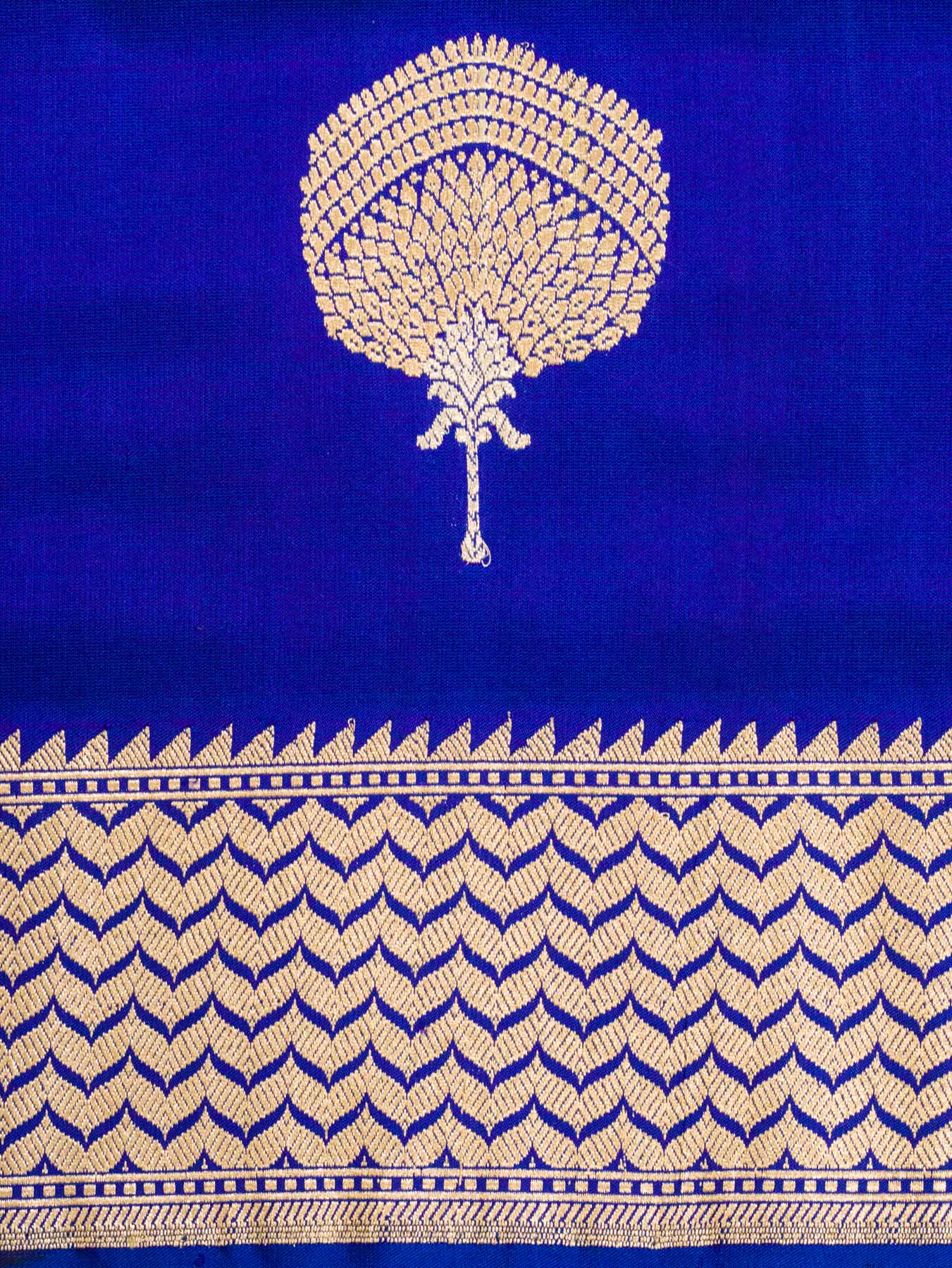 Royal Blue Pure Katan Silk Handloom Saree Kadhwa Gold & Silver Zari Buti