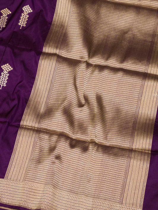 Magenta Purple Pure Katan Silk Handloom Saree Kadhwa Gold & Silver Zari Floral Buti