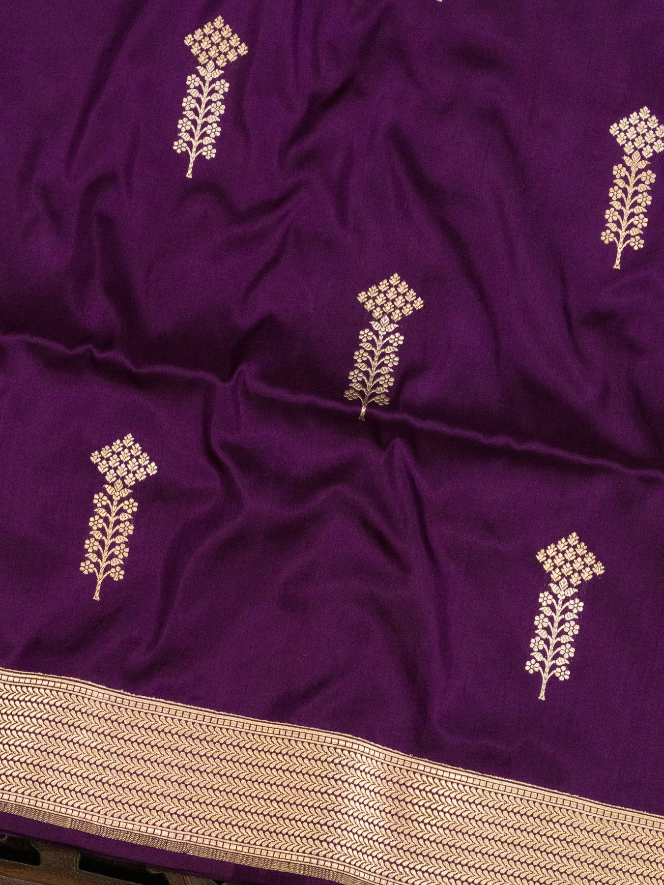 Magenta Purple Pure Katan Silk Handloom Saree Kadhwa Gold & Silver Zari Floral Buti