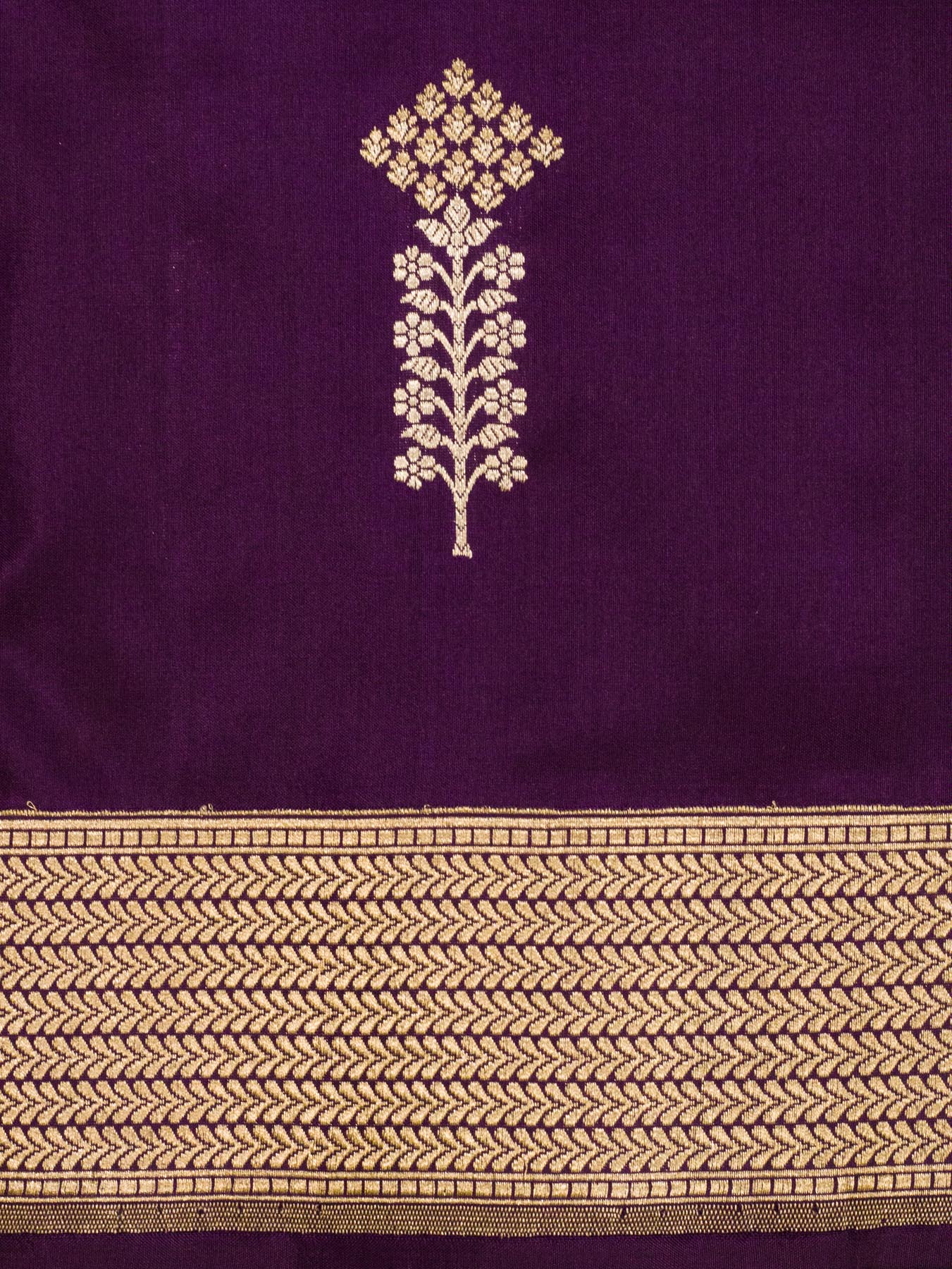 Magenta Purple Pure Katan Silk Handloom Saree Kadhwa Gold & Silver Zari Floral Buti