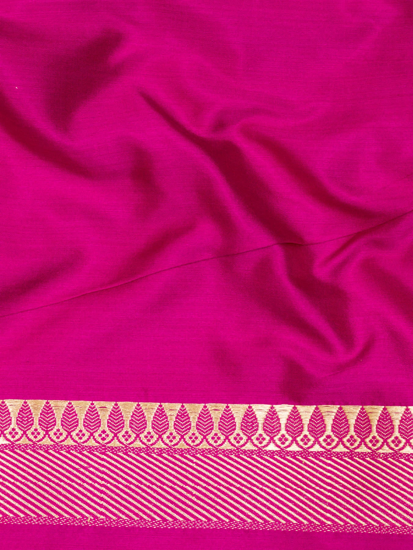 Rani Pink Pure Katan Silk Handloom Saree Kadhwa Gold & Silver Zari Floral Buti