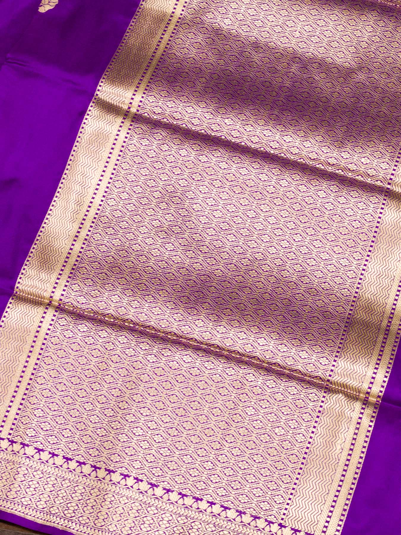 Uda Purple Pure Katan Silk Handloom Saree Kadhwa Gold & Silver Zari Buti
