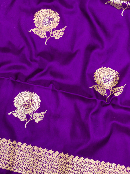 Uda Purple Pure Katan Silk Handloom Saree Kadhwa Gold & Silver Zari Buti
