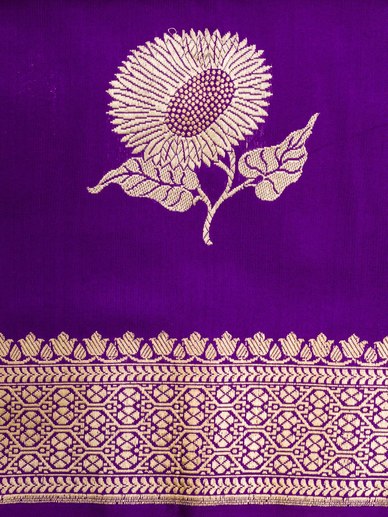 Uda Purple Pure Katan Silk Handloom Saree Kadhwa Gold & Silver Zari Buti