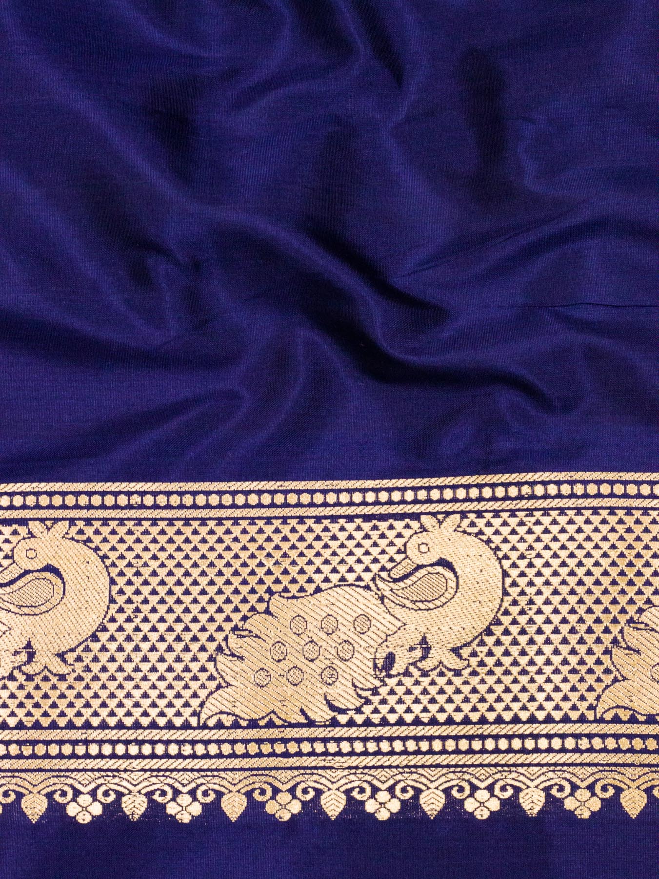 Navy Blue Pure Katan Silk Handloom Saree Kadhwa Gold & Silver Zari Shikargah Buti