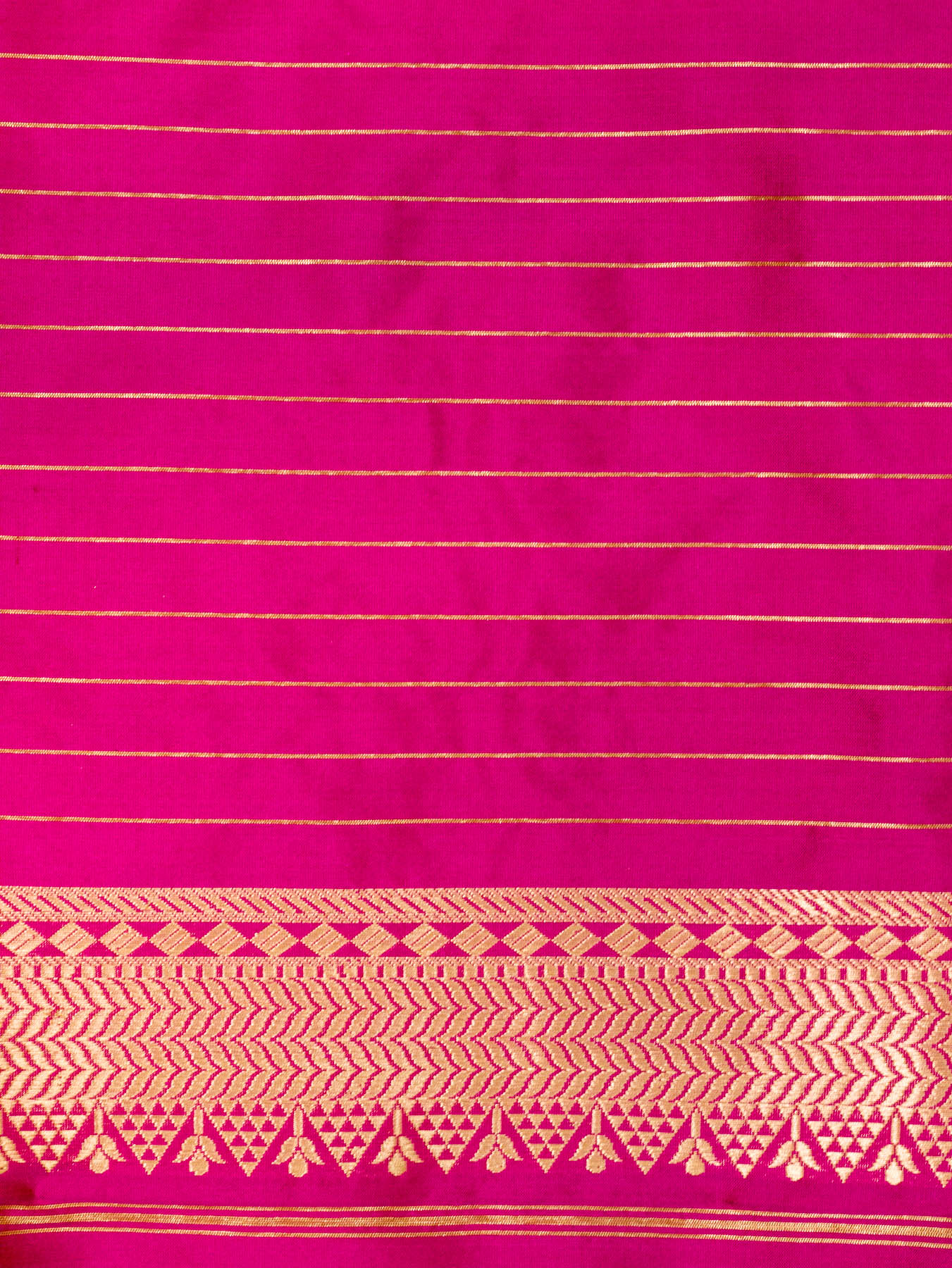 Bright Rani Pure Katan Silk Handloom Saree Kadhwa Gold & Silver Zari Shikargah Buti