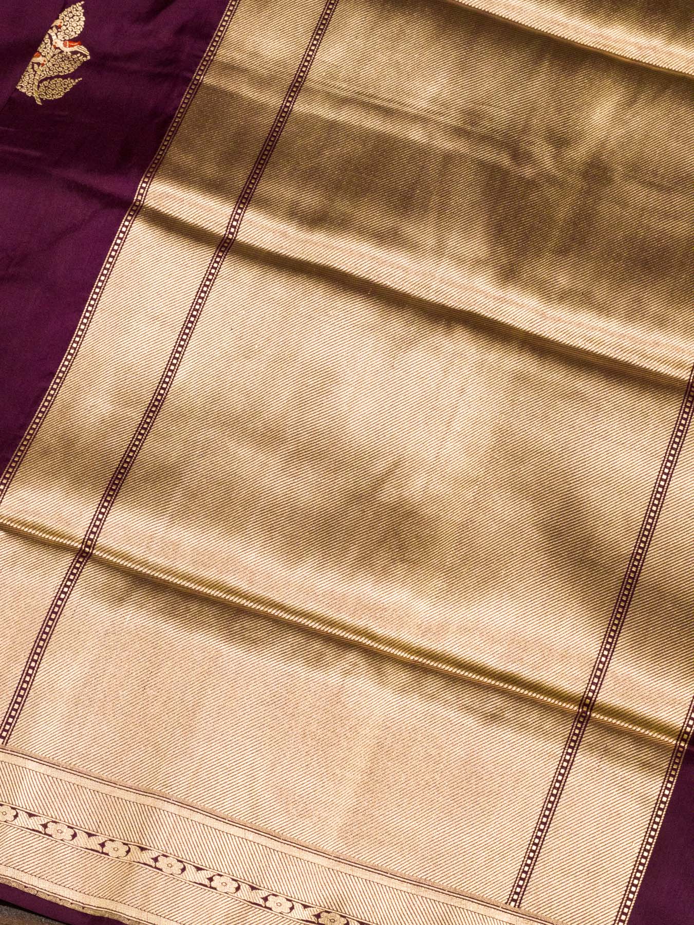 Deep Garnet Pure Katan Silk Handloom Saree Kadhwa Gold & Silver Zari Shikargah Buti