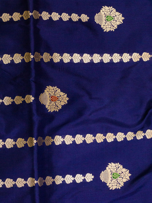 Navy Blue Katan Silk Handloom Saree with Kadhwa Aadha Gold Zari Meenakari Guldasta Buti