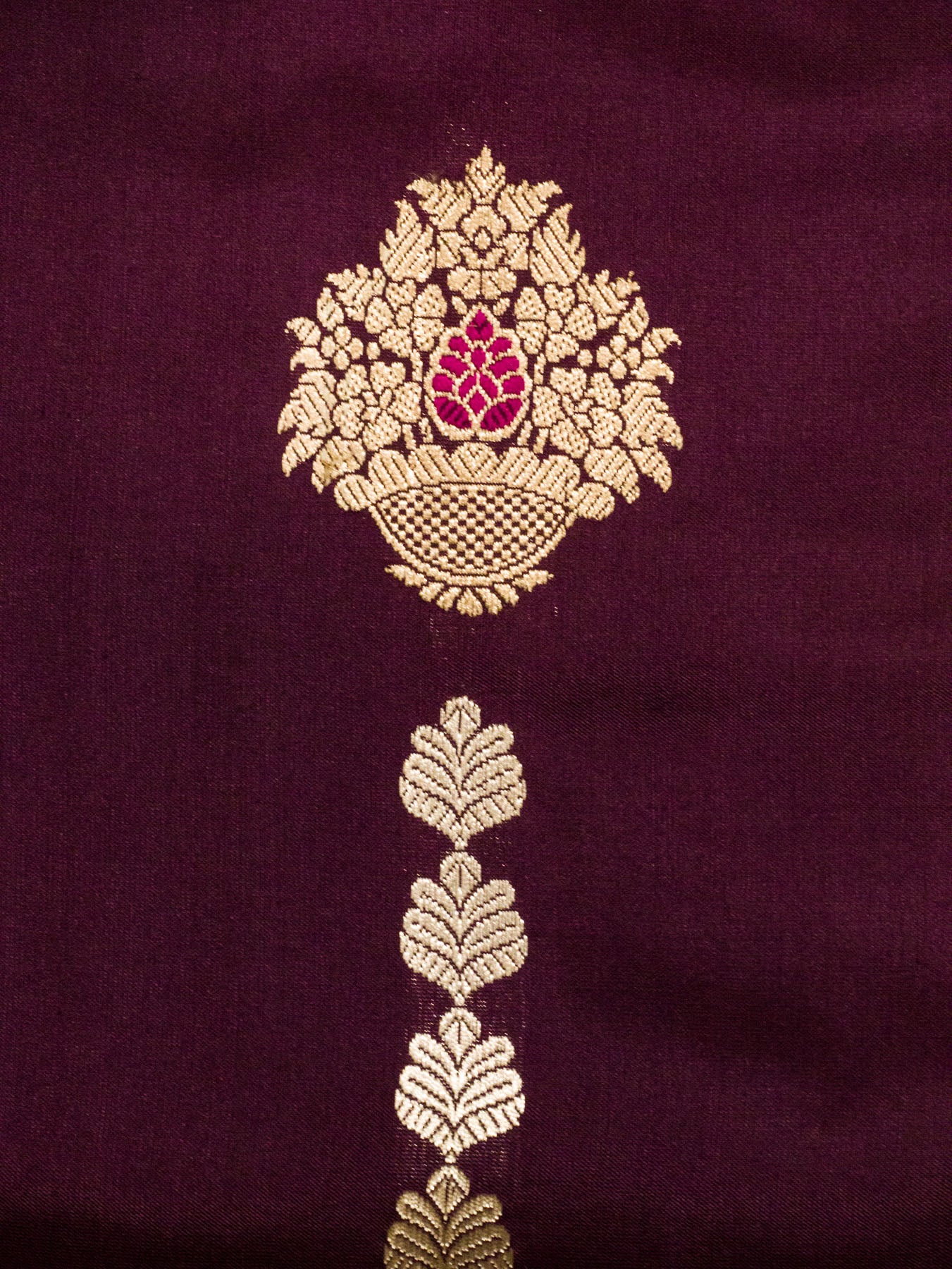 Garnet Pure Katan Silk Handloom Saree with Kadhwa Aadha Gold Zari Meenakari Guldasta Buti