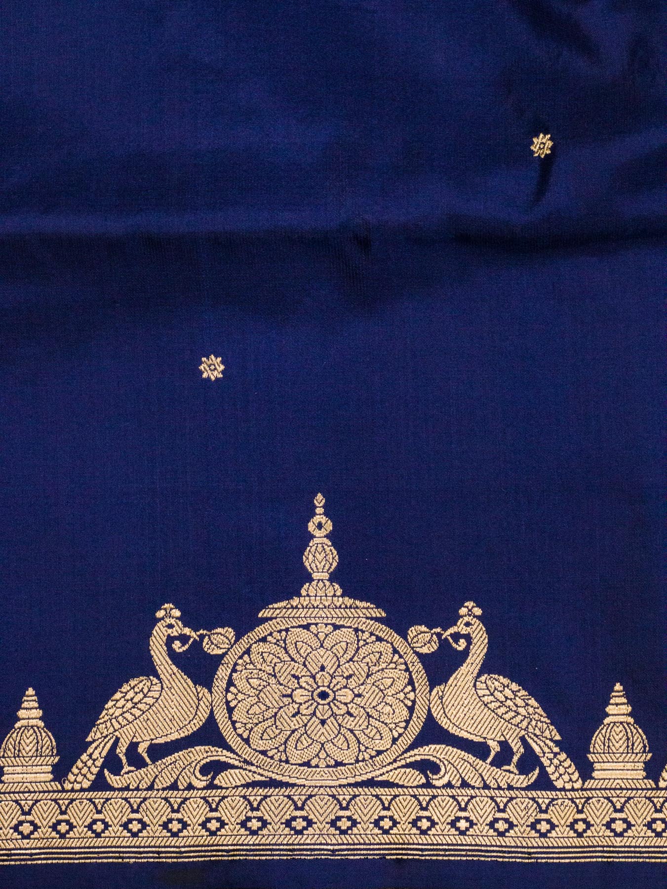 Navy Blue Pure Katan Silk Handloom Saree Kadhwa Gold Zari Fine Buti & Shikargah Border