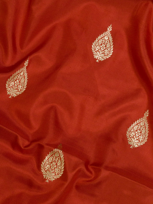 Pure Katan Silk Red Banarasi Exquisitely crafted with intricate Kadhwa Gold Zari Butis - close-up detail - ZARISPIRE