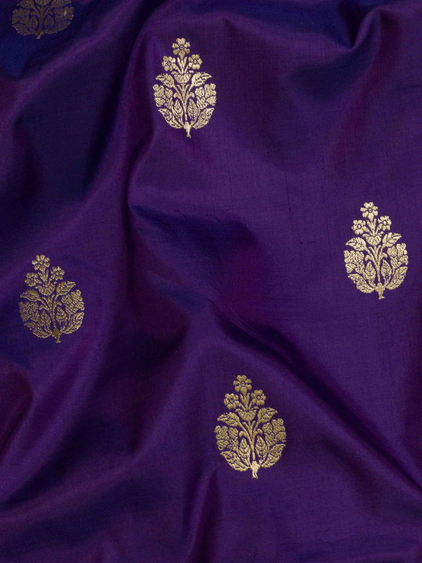 Pure Katan Silk Purple Banarasi Exquisitely crafted with intricate Kadhwa Gold Zari Butis - close-up detail - ZARISPIRE