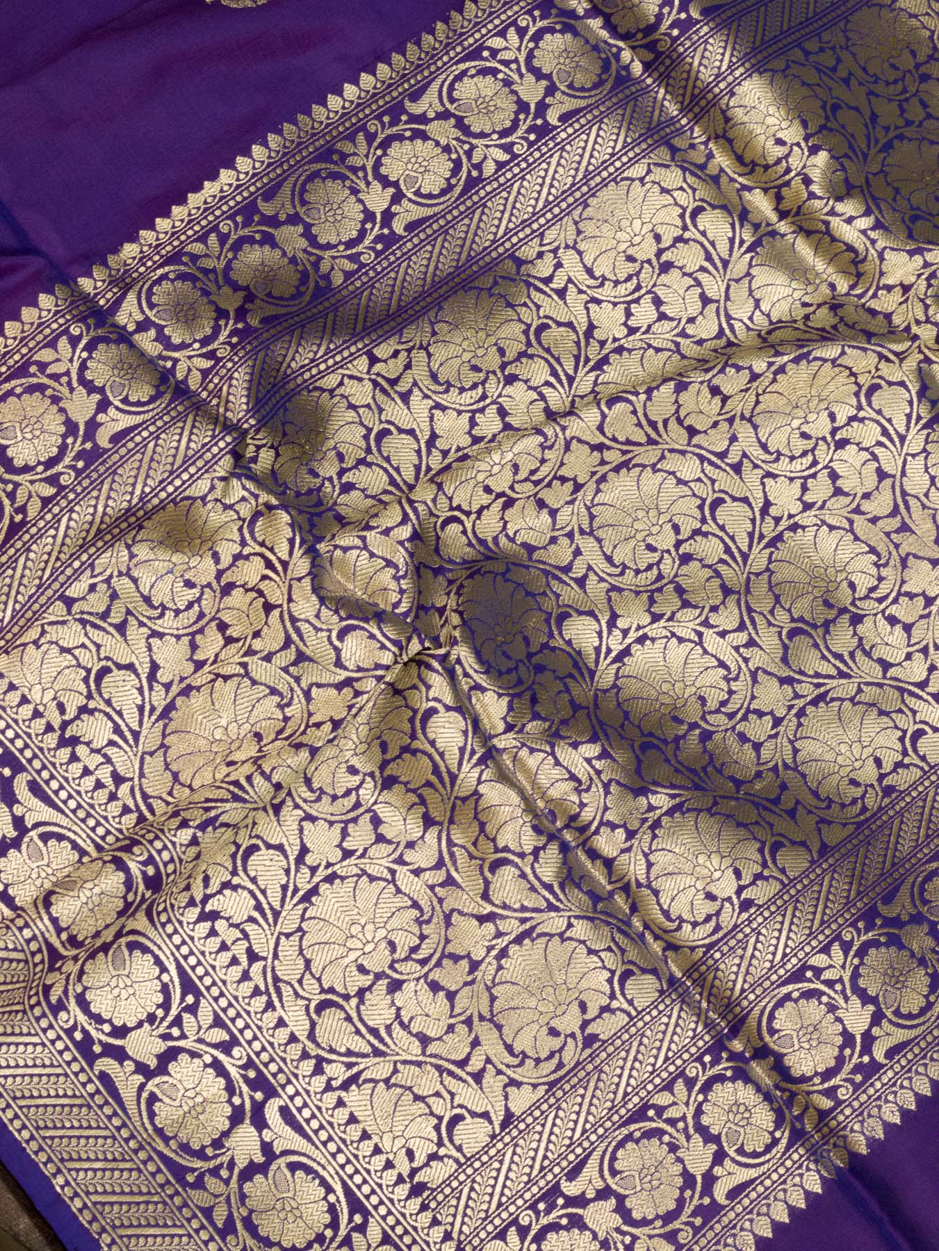Pure Katan Silk Purple Banarasi Exquisitely crafted with intricate Kadhwa Gold Zari Butis - close-up - ZARISPIRE