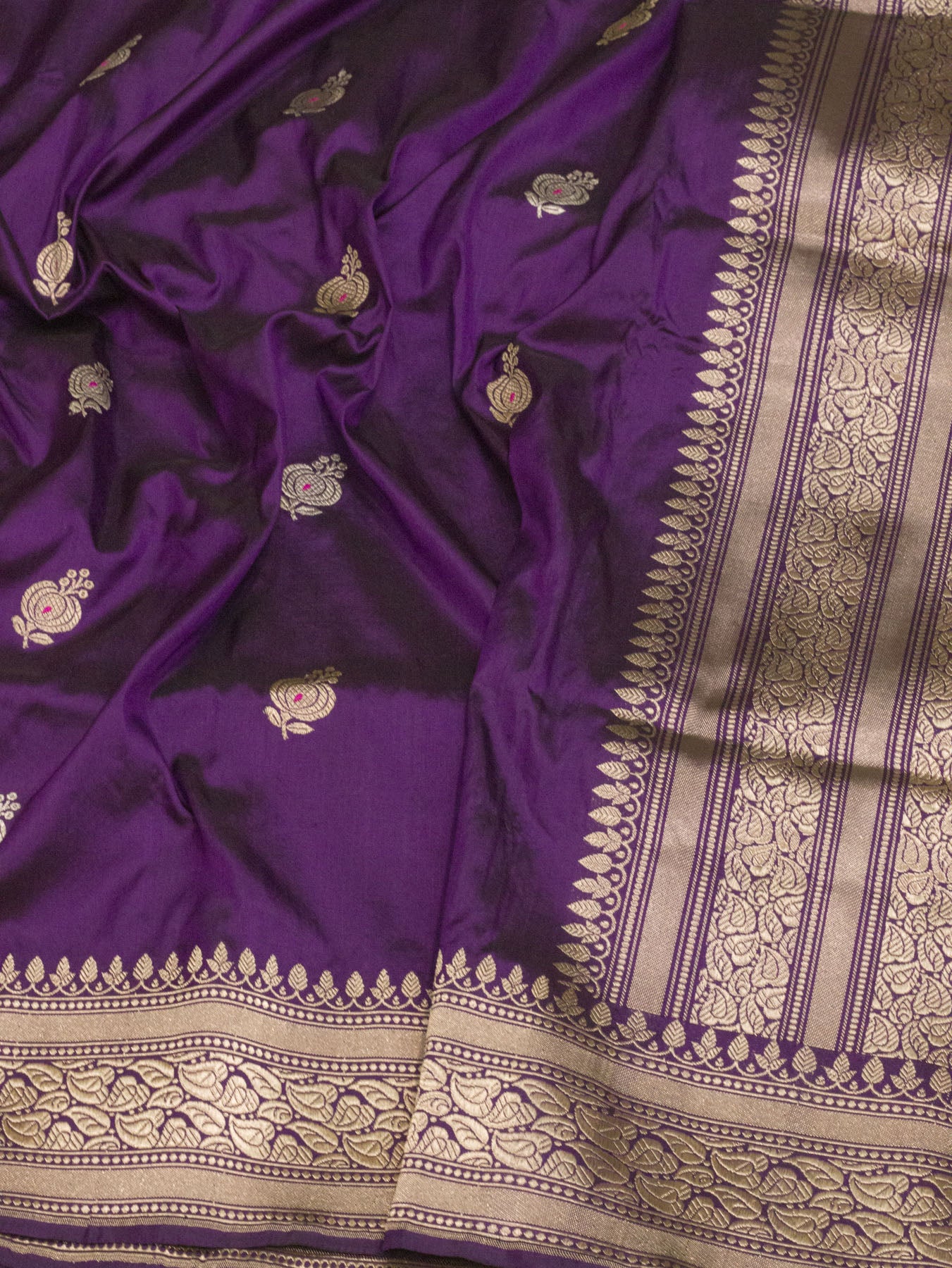 Pure Katan Silk Magenta Purple Banarasi Exquisitely woven with intricate Kadhwa Gold and Silver Zari Butis - ZARISPIRE