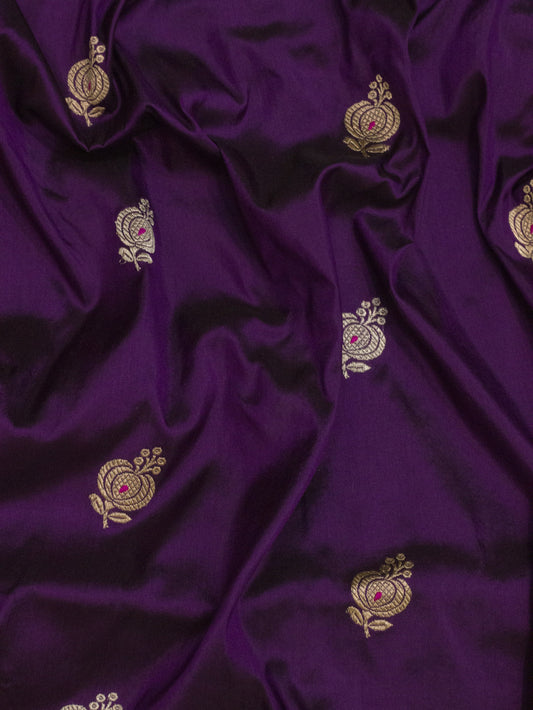 Magenta Purple Pure Katan Silk Handloom Saree Kadhwa Gold & Silver Zari Buti