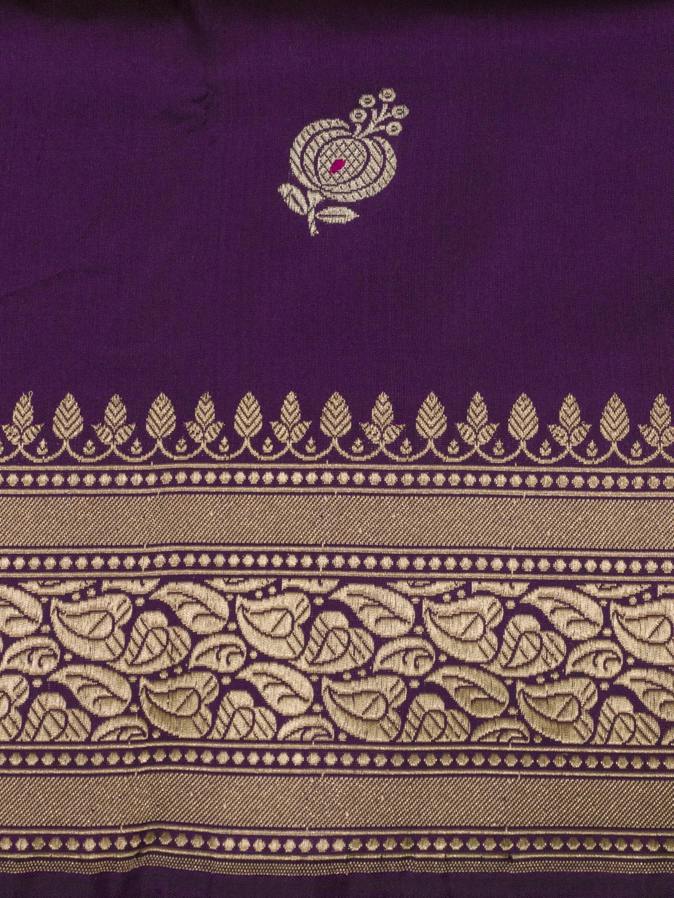Magenta Purple Pure Katan Silk Handloom Saree Kadhwa Gold & Silver Zari Buti