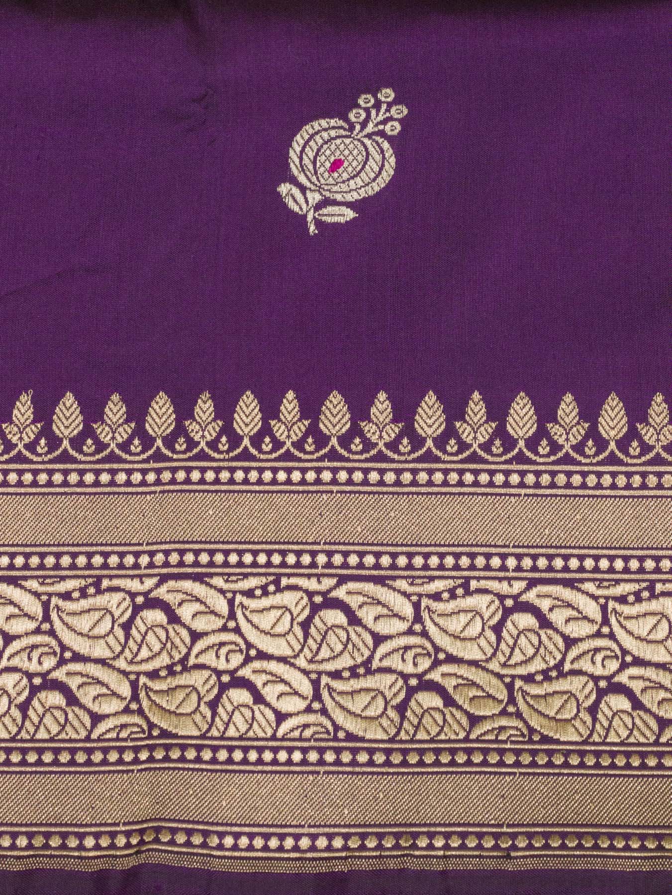 Pure Katan Silk Magenta Purple Banarasi Exquisitely woven with intricate Kadhwa Gold and Silver Zari Butis - ZARISPIRE