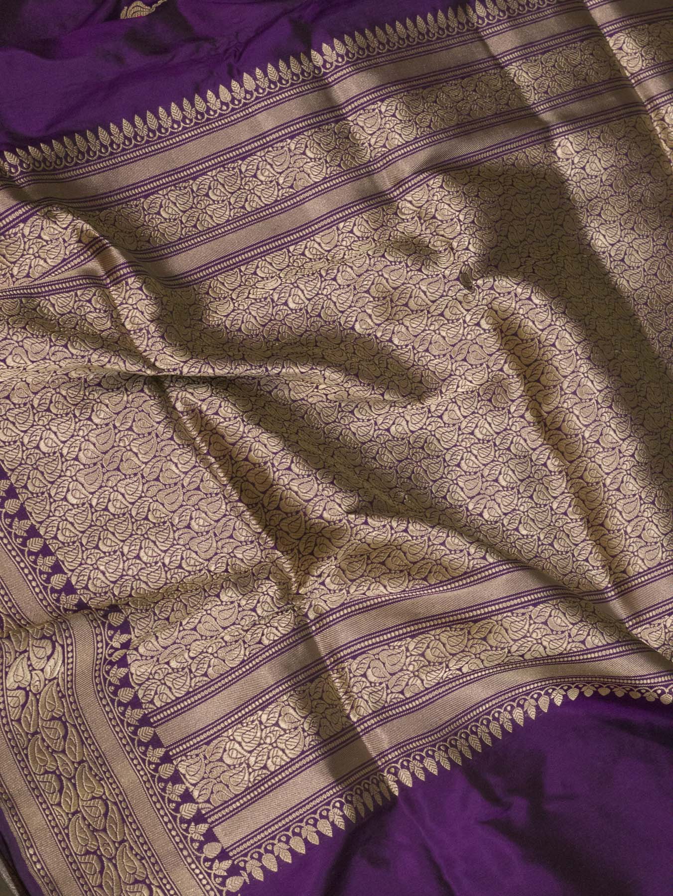 Magenta Purple Pure Katan Silk Handloom Saree Kadhwa Gold & Silver Zari Buti