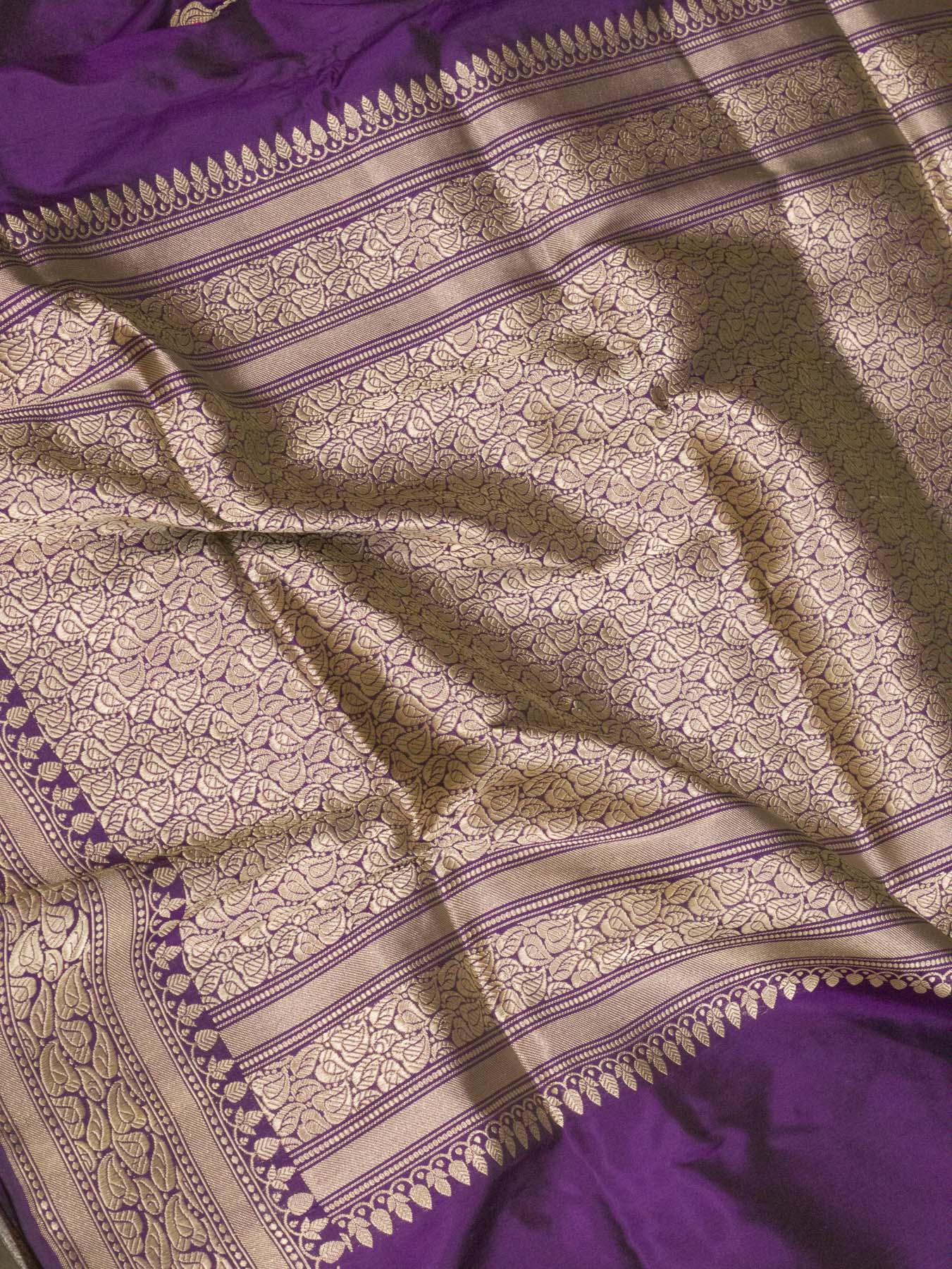 Pure Katan Silk Magenta Purple Banarasi Exquisitely woven with intricate Kadhwa Gold and Silver Zari Butis - ZARISPIRE