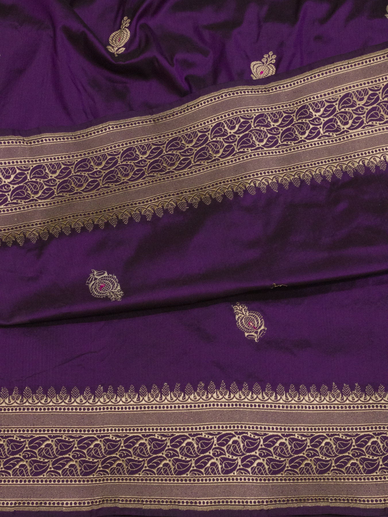 Magenta Purple Pure Katan Silk Handloom Saree Kadhwa Gold & Silver Zari Buti