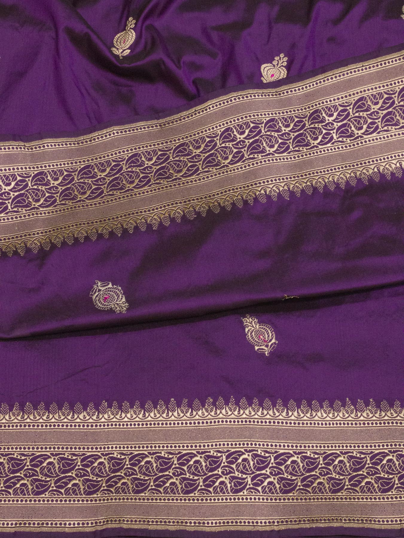 Pure Katan Silk Magenta Purple Banarasi Exquisitely woven with intricate Kadhwa Gold and Silver Zari Butis - ZARISPIRE