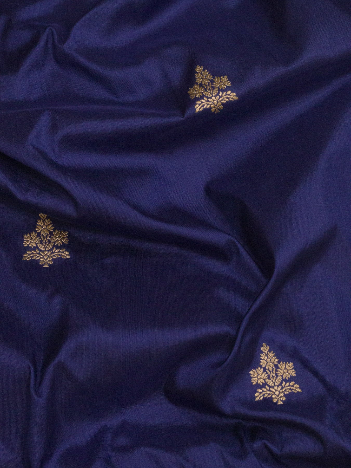 Indigo Blue Pure Katan Silk Handloom Saree Kadhwa Gold Zari Buti & Shikargah Border