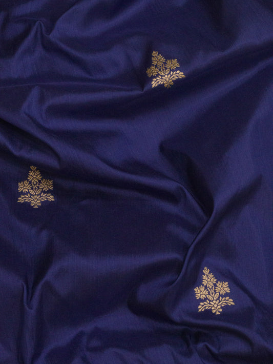 Indigo Blue Pure Katan Silk Handloom Saree Kadhwa Gold Zari Buti & Shikargah Border