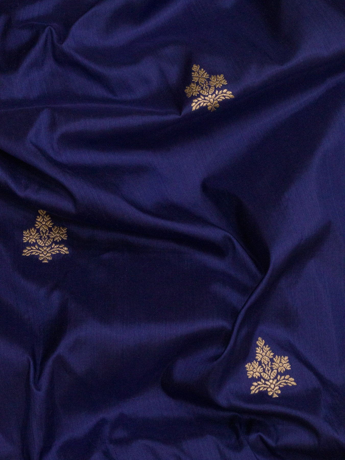 Pure Katan Silk Indigo Blue Banarasi Exquisitely woven with intricate Kadhwa Gold Zari Buti & Shikargah Zari - ZARISPIRE
