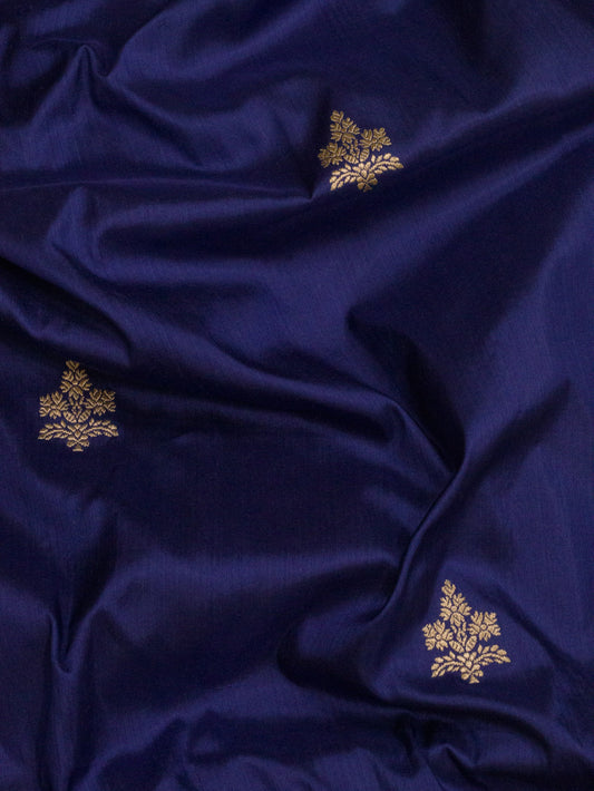 Pure Katan Silk Indigo Blue Banarasi Exquisitely woven with intricate Kadhwa Gold Zari Buti & Shikargah Zari - ZARISPIRE