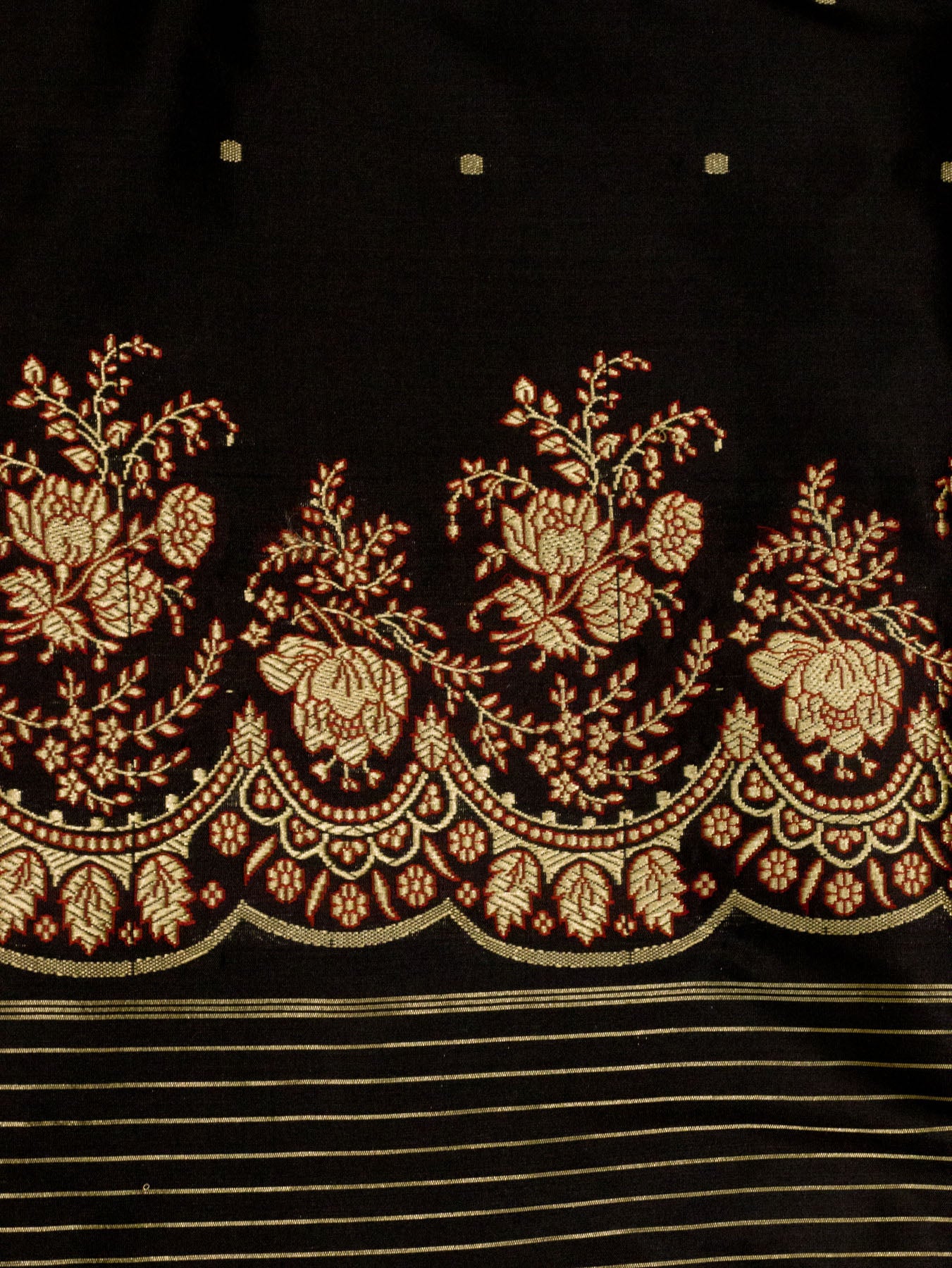 Pure Katan Silk Gold Banarasi Black Handloom Kadhwa Saree with Scallop Meenakari Border & Pallu and Fine Zari - ZARISPIRE