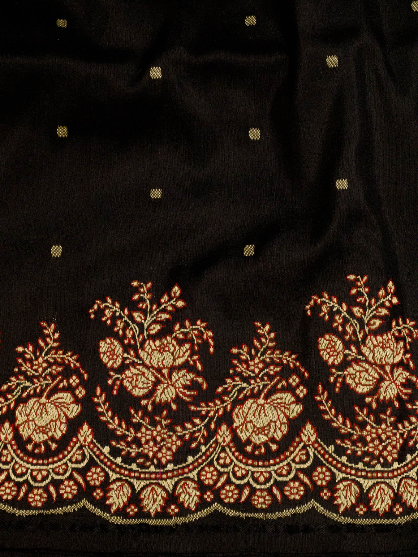 Pure Katan Silk Gold Banarasi Black Handloom Kadhwa Saree with Scallop Meenakari Border & Pallu and Fine Zari - ZARISPIRE