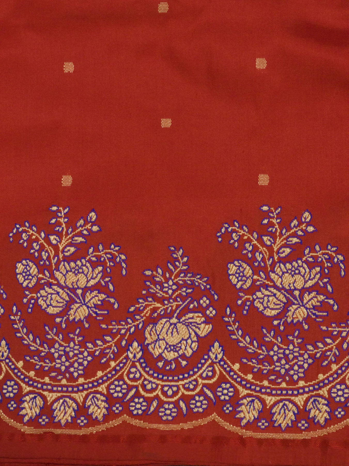 Pure Katan Silk Red Banarasi Saree with Scallop Meenakari Border and Pallu and Fine Gold Zari Khaddi Butis - ZARISPIRE
