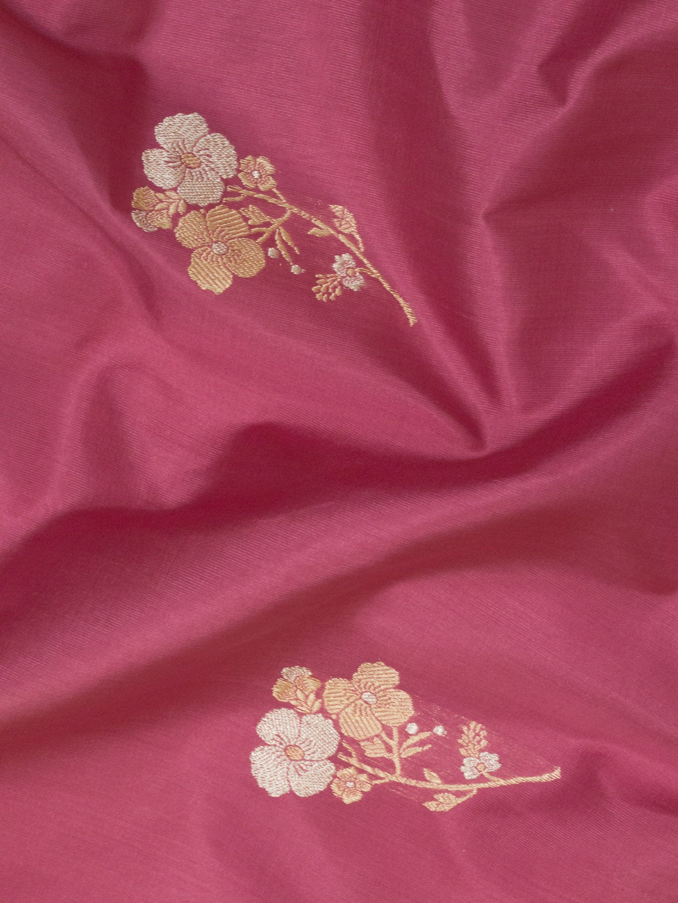 Pure Katan Silk Rose Pink Banarasi Handloom Kadhwa Saree with Narrow Scallop Border & Gold Silver Floral Buti - ZARISPIRE