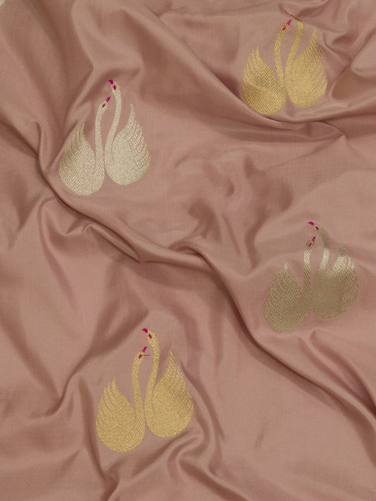 Light Pink Pure Katan Naqshi Satin Silk Handloom Saree with Kadhwa Tilfi Meenakari Gold & Silver Shikargah Zari Buti
