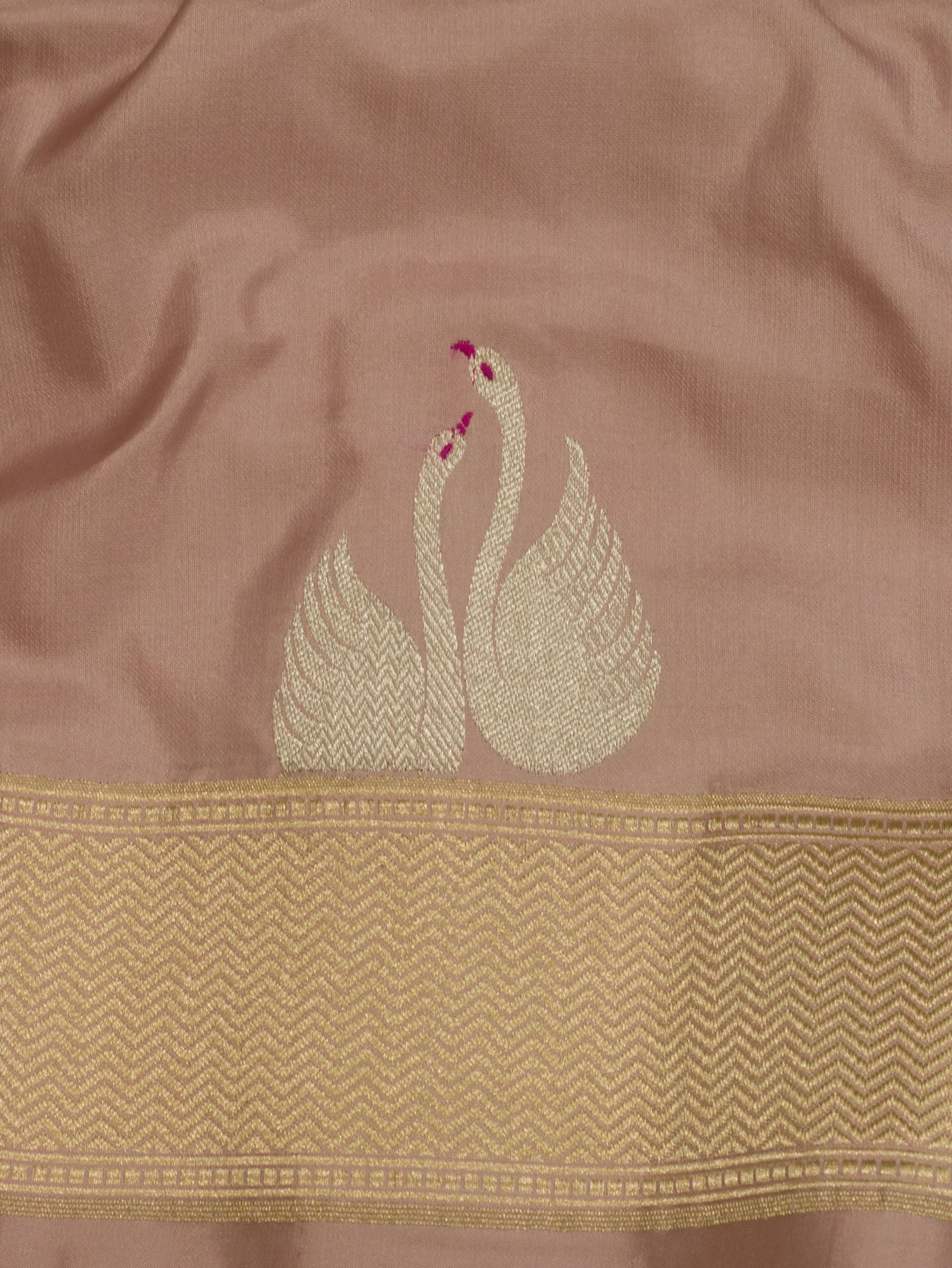 Light Pink Pure Katan Naqshi Satin Silk Handloom Saree with Kadhwa Tilfi Meenakari Gold & Silver Shikargah Zari Buti