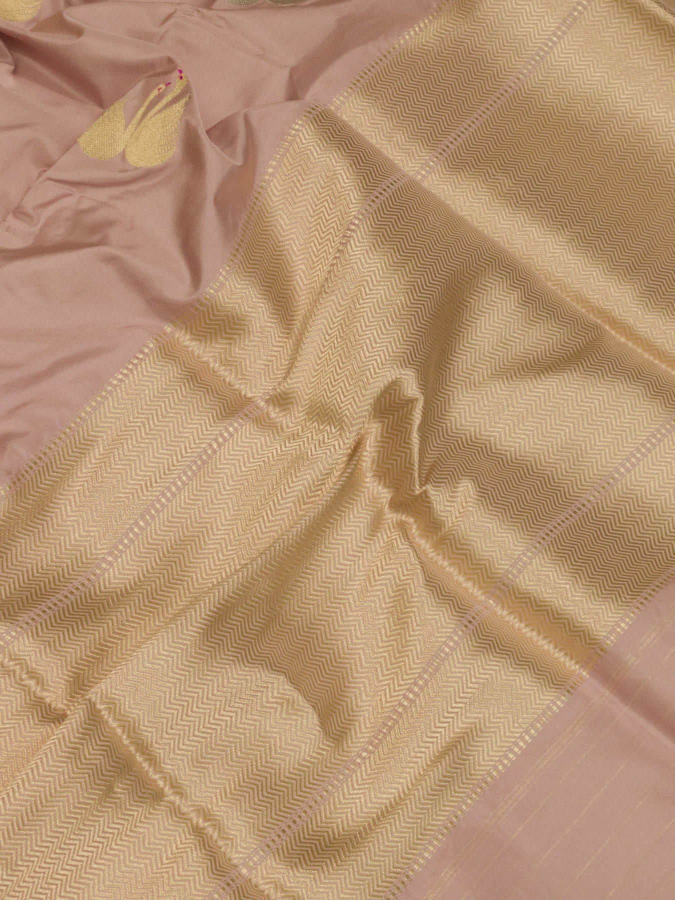 Light Pink Pure Katan Naqshi Satin Silk Handloom Saree with Kadhwa Tilfi Meenakari Gold & Silver Shikargah Zari Buti