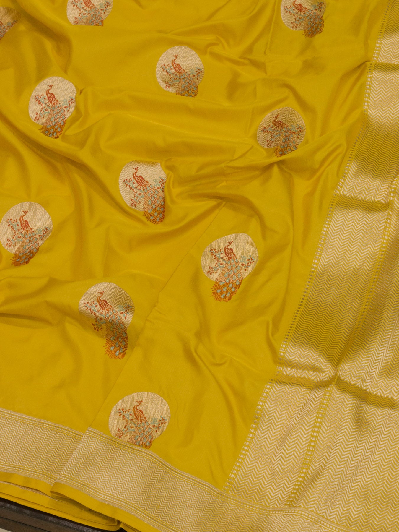 Pure Katan Silk Yellow Banarasi Katan Naqshi Satin Silk Handloom Saree with Kadhwa Tilfi Meenakari Gold - ZARISPIRE