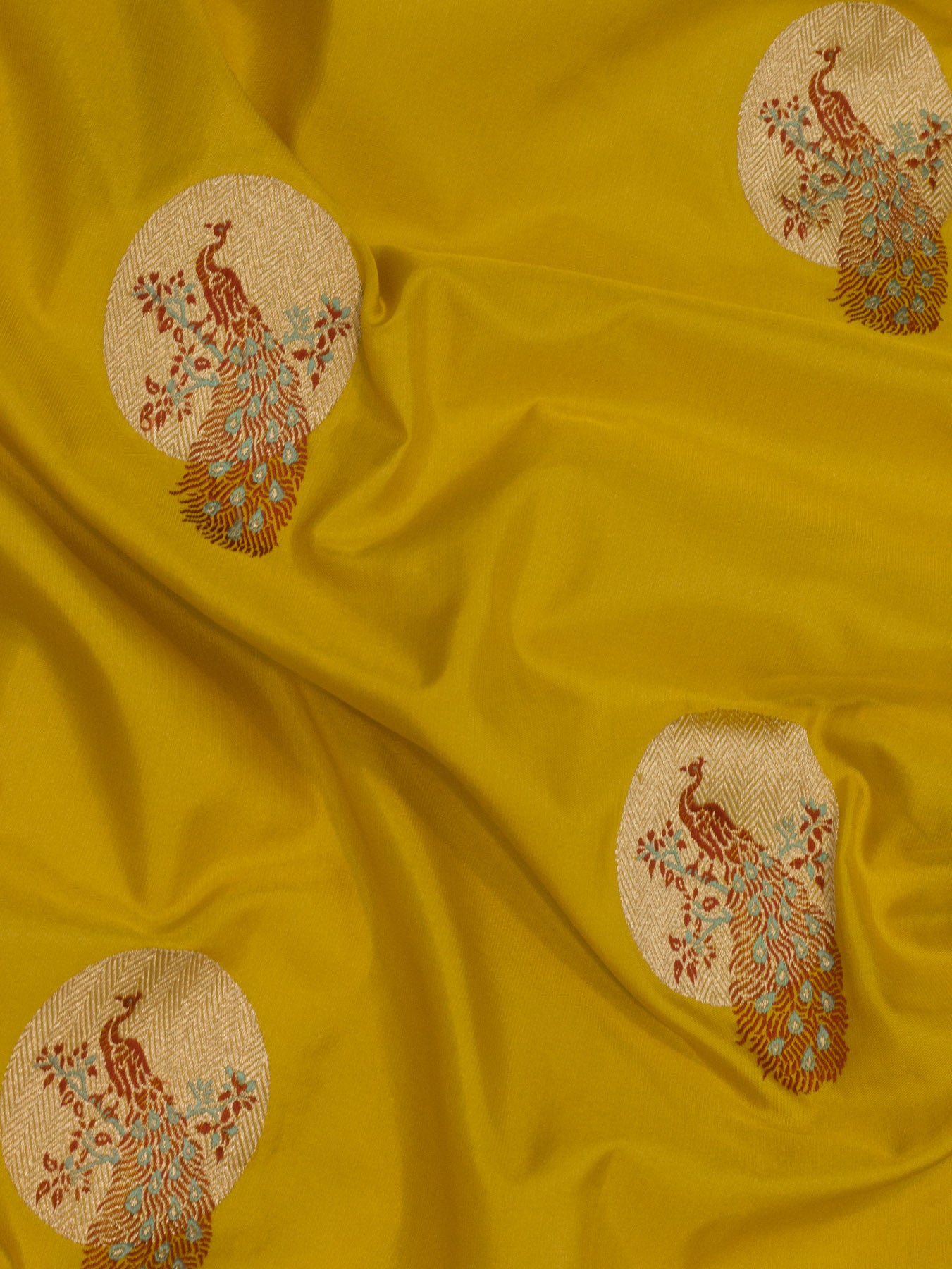 Yellow Pure Katan Naqshi Satin Silk Handloom Saree with Kadhwa Tilfi Meenakari Gold Shikargah Zari Buti
