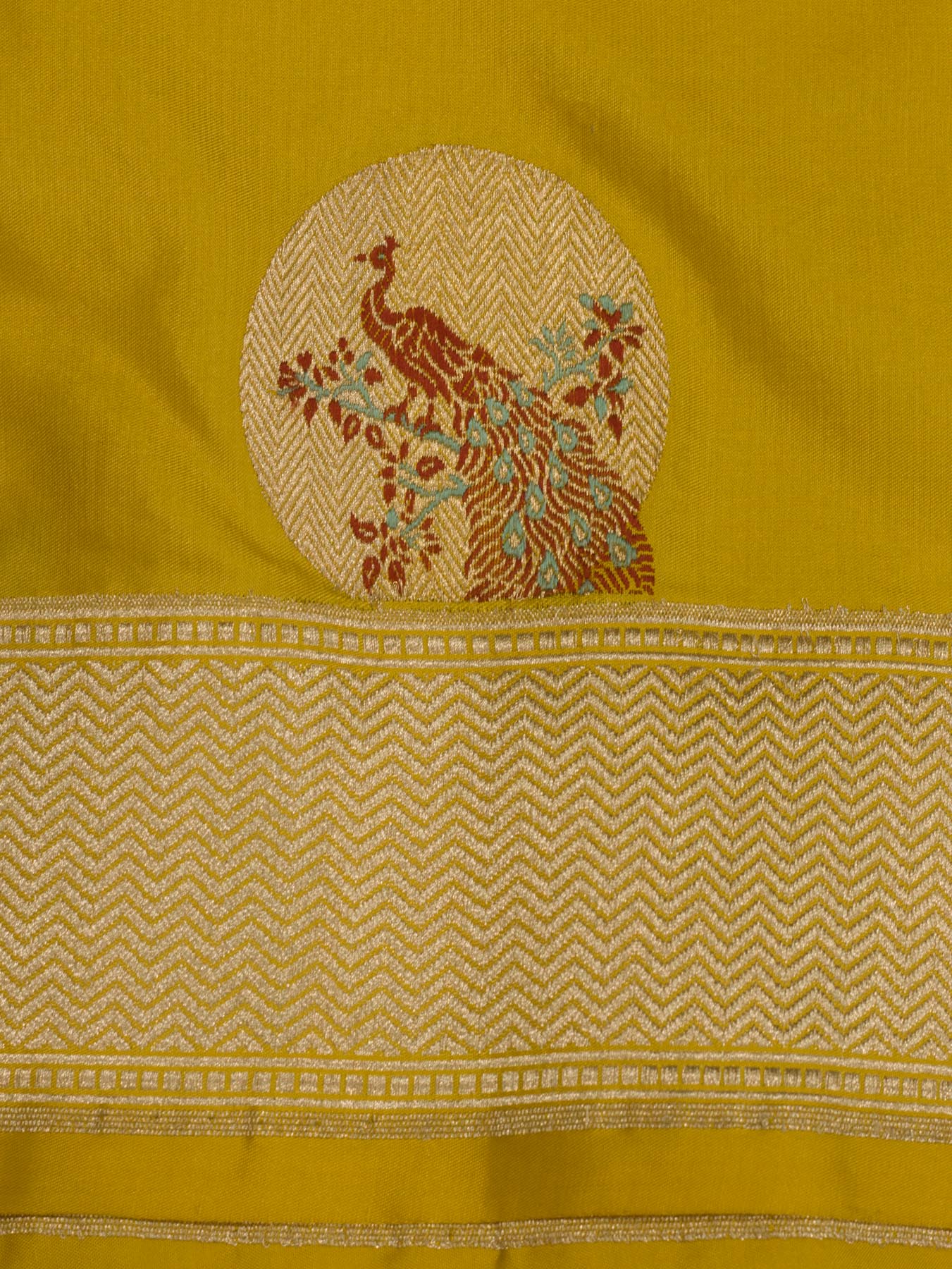 Yellow Pure Katan Naqshi Satin Silk Handloom Saree with Kadhwa Tilfi Meenakari Gold Shikargah Zari Buti