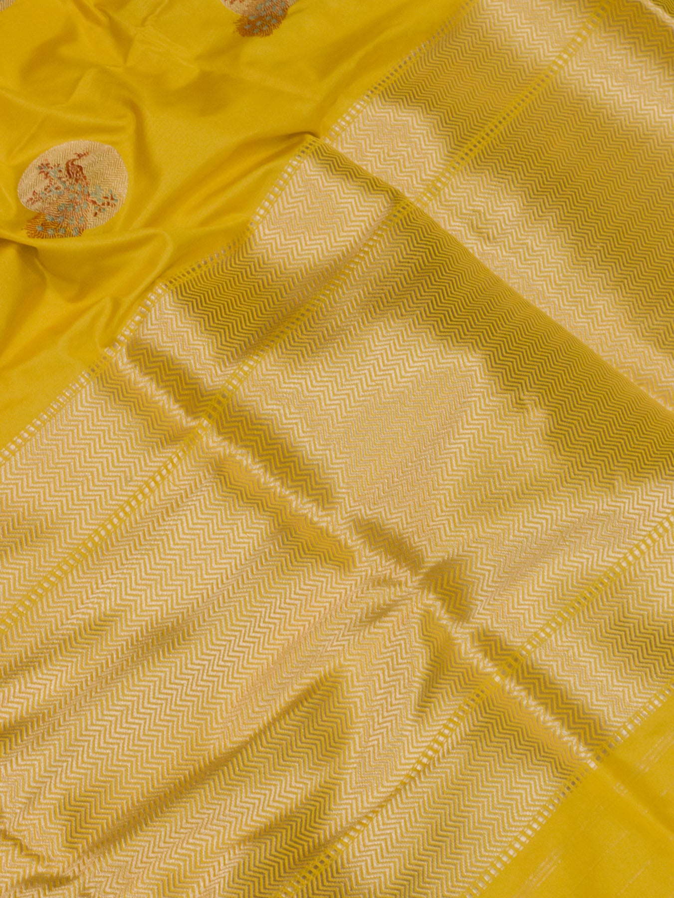 Pure Katan Silk Yellow Banarasi Katan Naqshi Satin Silk Handloom Saree with Kadhwa Tilfi Meenakari Gold - ZARISPIRE