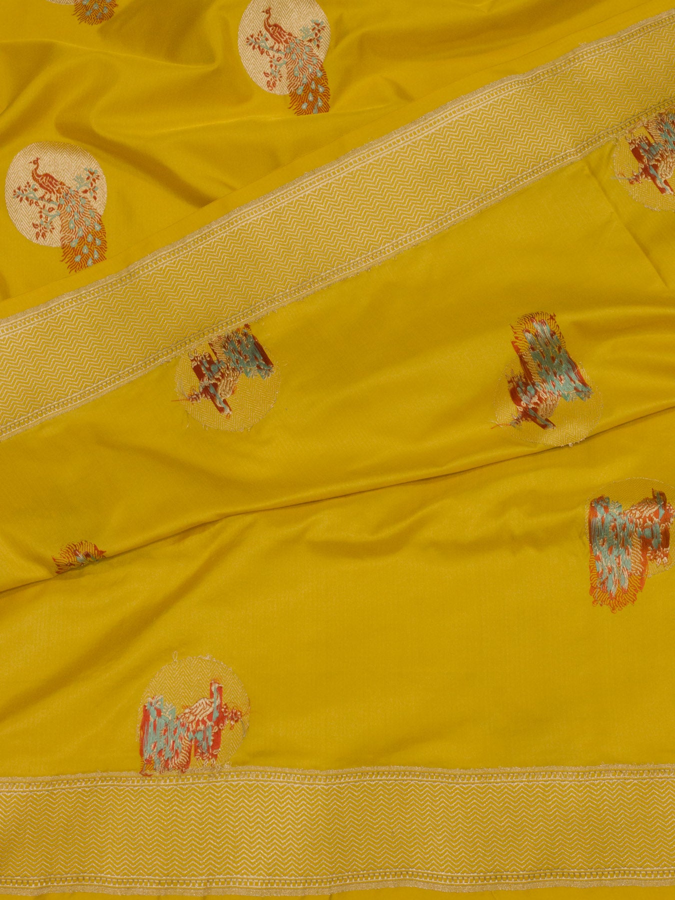 Pure Katan Silk Yellow Banarasi Katan Naqshi Satin Silk Handloom Saree with Kadhwa Tilfi Meenakari Gold - ZARISPIRE
